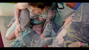 Tattooed punk with big cock gets double blowjob and fucked hard