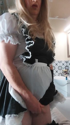 Naughty Sissy-maid Cums on Duty