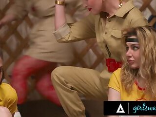 GIRLSWAY Camp Counselors Discipline Leana Lovings & Demi Hawks WITH 3 WAY LESBIAN SCISSORING!