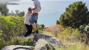 Amateur wife gives blowjob and rides cock in public during hike