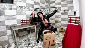 dominant tnt leather milf in cold room. smoking, bdsm boots, cigar and boom orgasm