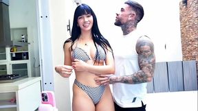 CAUGHT HIM FUCKING MY BRUNETTE BESTIE - Crazy Threesome with Petite Latina Blonde & Busty Gostosa &mdash;  Big Tits Double Blowjob Rough Sex