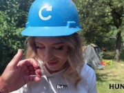 HUNT4K. Sexy Fanta Sie fucks with old Hunter for her annual salary in public