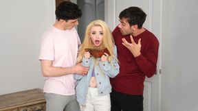 Stepbrother trio fill hot blonde's tight bum with big rods in rough family threesome