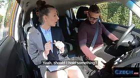 Czech sex - cougar driving instructor needs her snatch licked to calm her down