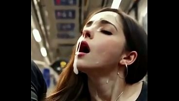 Couple on subway public deepthroat huge cumshot