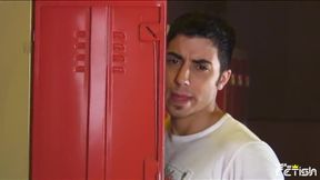 Two guys have passional anal sex while another one changes clothes and watches