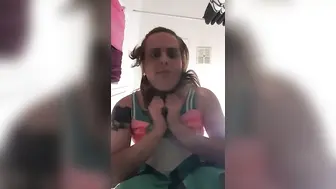 Solo Twink Crossdresser Masturbates and Cums in the Shower