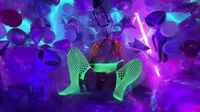 Neon rave solo dildo fuck