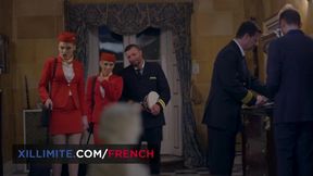 Trio at the hotel with 2 sexy stewardesses