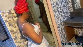 Horny African Stepsister Caught Peeping BBC Stepbro in Bathroom and Fuck