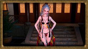 Proud lustful Daki dances at night in revealing traditional clothe