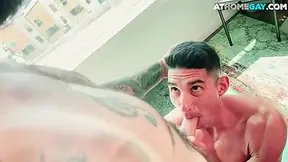 Ripped Stud Wanks Dick And Facefucked By Tattooed Dilf