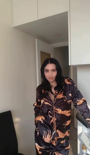 Female in camo pajamas