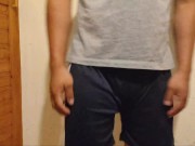 Man in diapers puts on anal plug with chastity lock