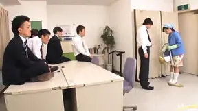 Janitor Reiko Nakamori Gets Fucked Hard & Swallows Cum During Wild Gangbang
