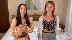 Dynamic duo Kelly and Sofia are playing Strip Thumb War