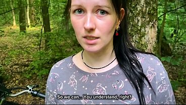 Hot brunette babe swallows your load after hardcore doggystyle in the forest