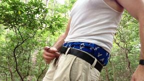 Beating off and Cumming in the Woods, Jerking off in My Wifebeater and Boxers in the Summer Time During a Hike.