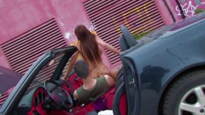 Rich stupid girl has car trouble in a run down estate and she&#039;s banged like a bitch on the hood