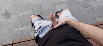 Public jerking and cum in new park