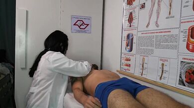 Doctor fucks patient while nurse gives handjob big cock gets hard