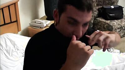 Cock hungry bloke is getting fucked by his mates in 3some