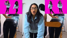 Ski Bunny eRica gets spanked in her fleece jacket, shiny leather leggings, & uggs!