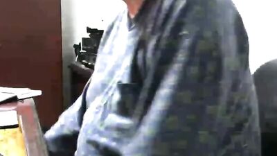 Fat old man grabs his dick and masturbates on live webcam