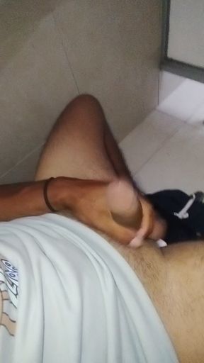 Caressing the Beautiful Cock in the Public Bathroom