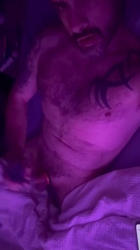 Hairy daddy shows off his big hairy cock and uncut cumshot