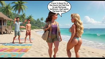 Married Blonde'_s Beach Tease Becomes Wild House Game with Husband and Young Men (AI generated)