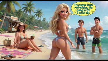 Married Blonde'_s Beach Tease Becomes Wild House Game with Husband and Young Men (AI generated)