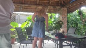 Fucking my neighbours wife creampie on the patio