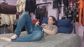 Trans slave faceslapped and compulsed to orgasm in a chastity belt (small4phone)