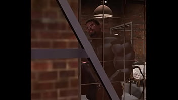 big black football player stroking in bathtub