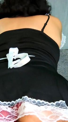 Cute feline transsexual maid swallows cock   Clip 3