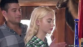Xander Corvus Finds Tied-Up Blonde Maid Chloe Cherry in the Country Saloon, Roughly Whips Her and Fucks Her Outdoors