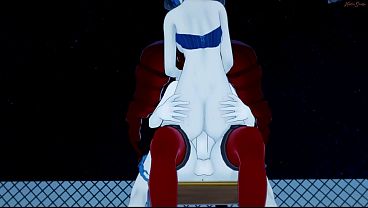 Futa Micha mouth fucks Garie and fucks her doggystyle againt a fence - Symphogear Futanari Hentai.