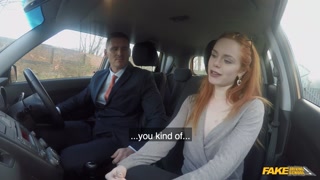 Cute Redhead ELLA HUGHES is CREAMPIED by Examiner - Fake Driving School