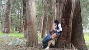 Beautiful college girl with big ass and busty tits fucks with a perverted old man in the jungle