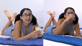 eRica drinks a glass of cum while telling you about what kind perv you are