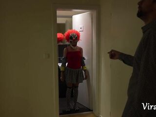 Porno Clown Prank with Screwing Twat and Spunk flow