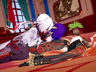 Futas Raiden, Mavuika and Arlecchino three-some