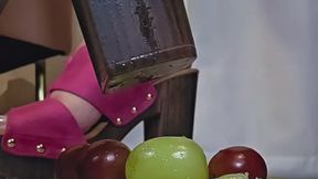 ASMR Crushing Grapes in Hot Pink Wooden Heels