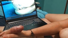 Watching Porn While Giving Handjob