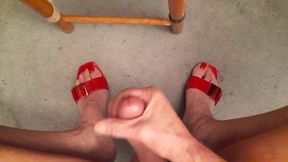 Marzia Cums in Red in Red Heels and Red Toenails