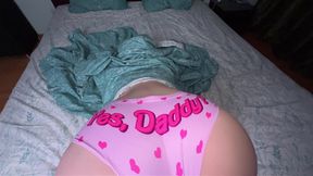 Sneaky step sister wore "Yes Daddy" panties and got caught in my bed