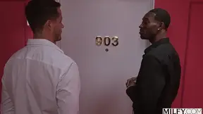 Taylor, a foxy blonde MILF, gets her pussy and mouth used by two