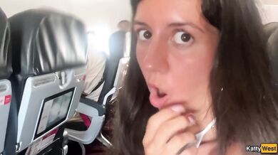Swallowing him midair when the flight attendant almost came in on us